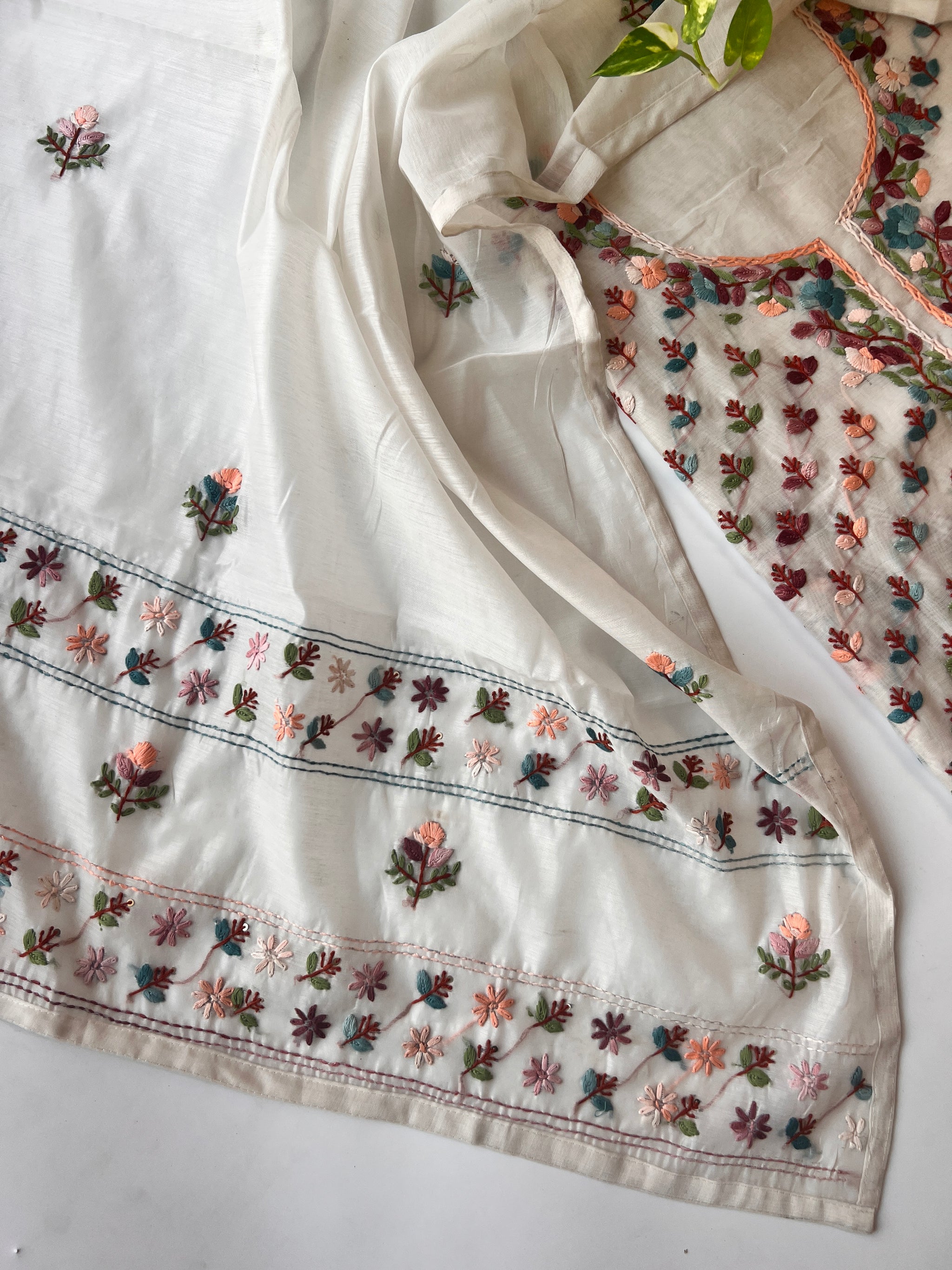 Chanderi Phulkari embroidery Unstitched suit material