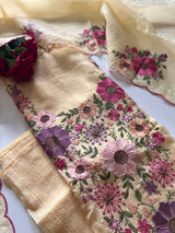 Yellow Sunflower Embroidery Crush dress material unstitched