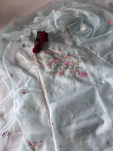 Blue thread Embroidery unstitched suit