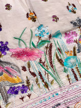 Cream bullion knot embroidery and paint Unstitched suit material