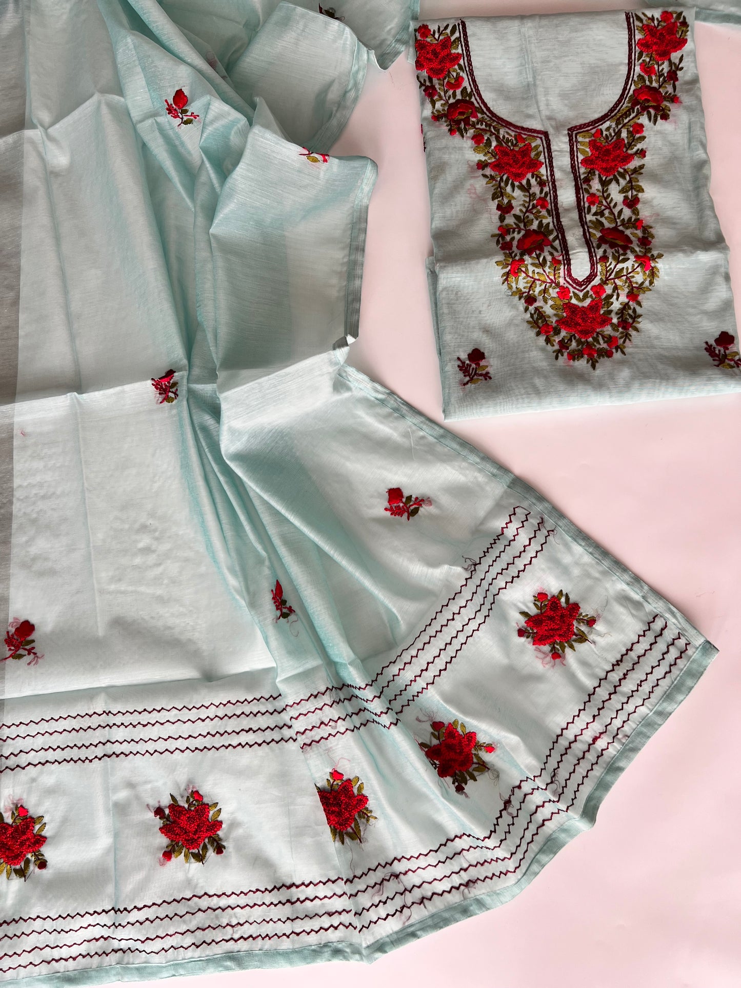 Chanderi knot embroidery Unstitched suit material