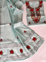Chanderi knot embroidery Unstitched suit material