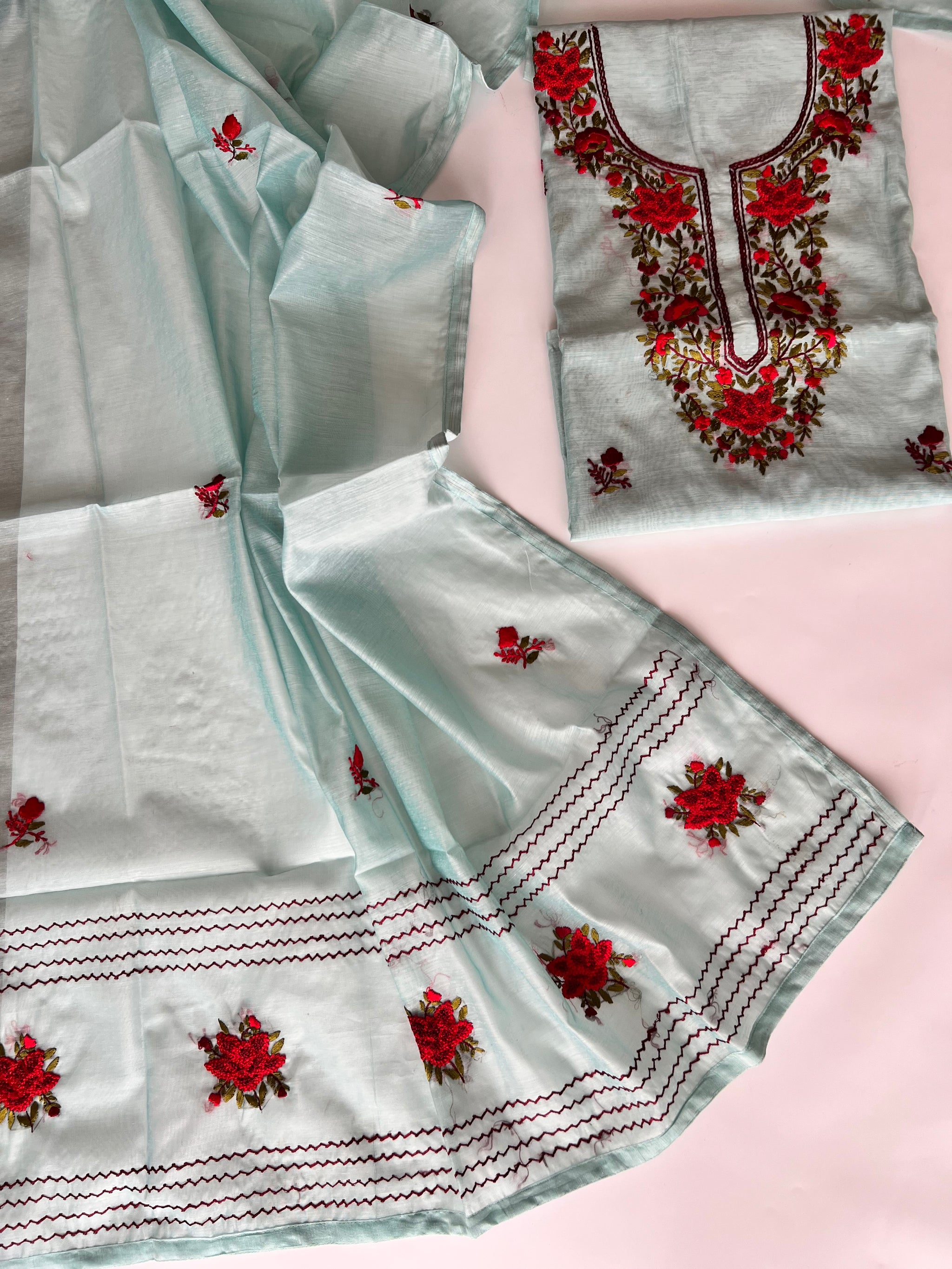 Chanderi knot embroidery Unstitched suit material