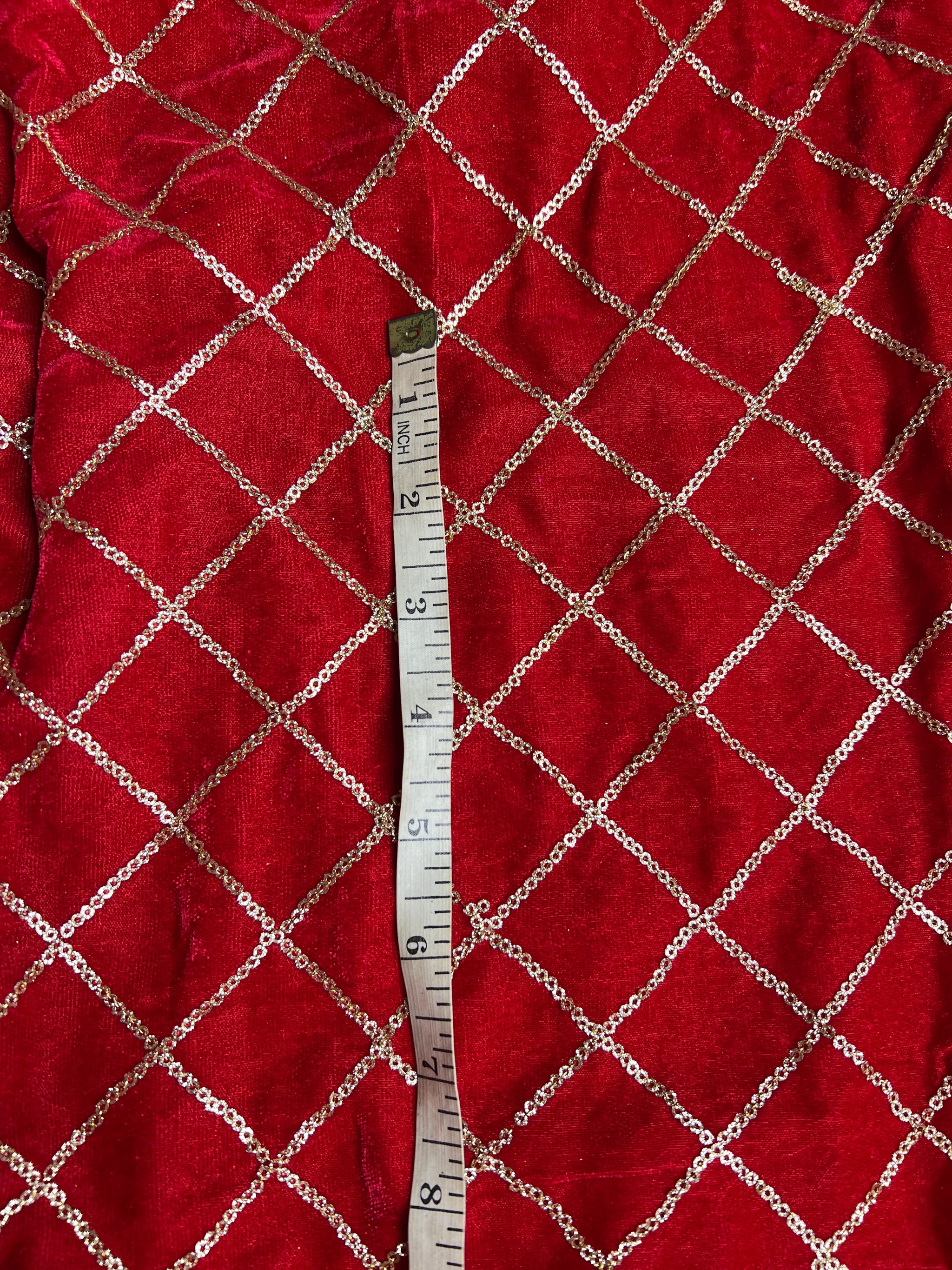 Red velvet sequin embroidered fabric