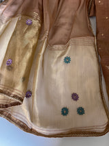 Brown Floral Embroidery tissue Jamdani Dress material