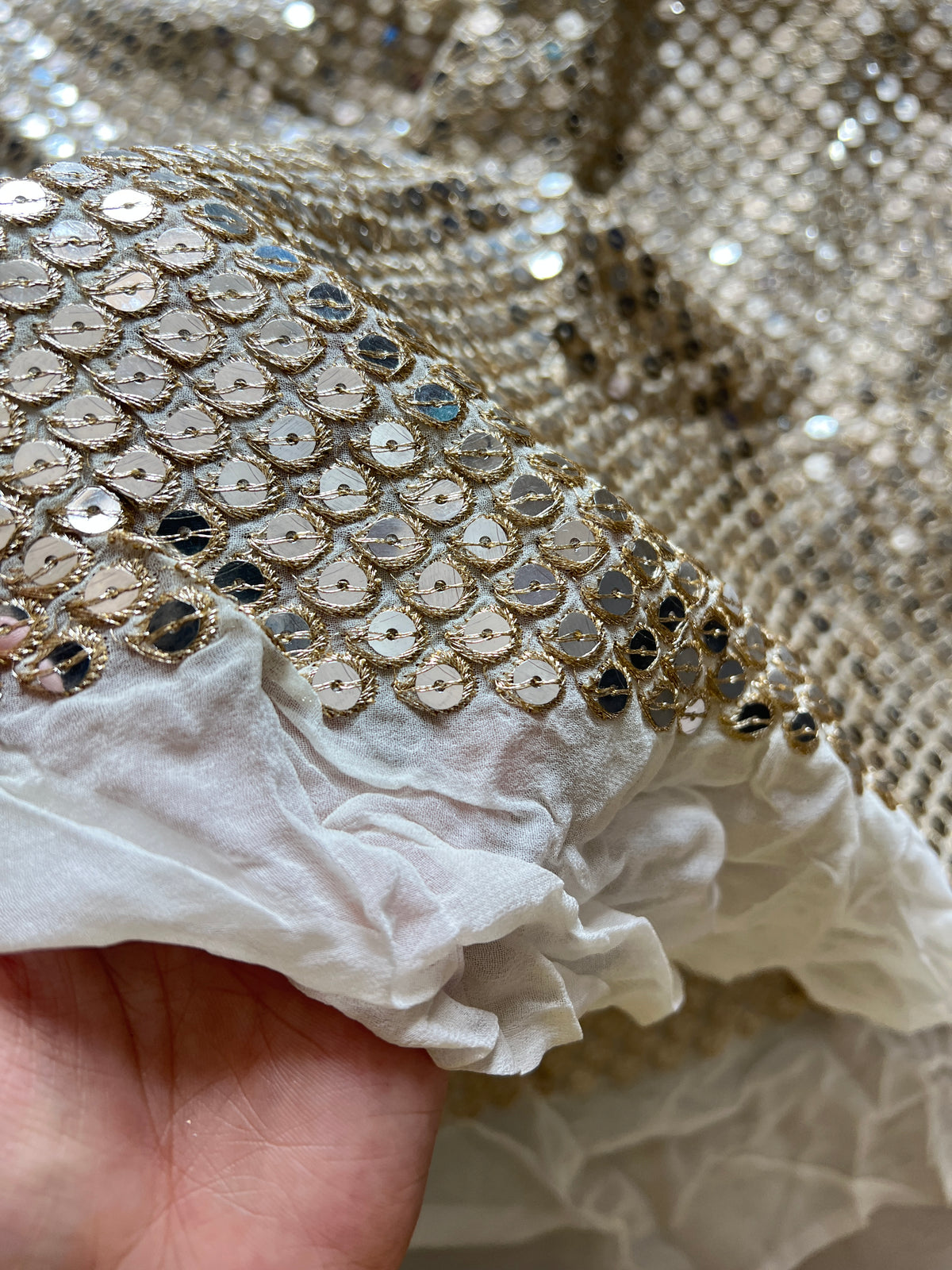 Dyeable georgette Sequin fabric. Big sequin fabric