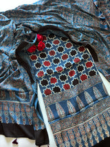 Blue Original Handblock Ajrakh print on Modal fabric Unstitched suit set