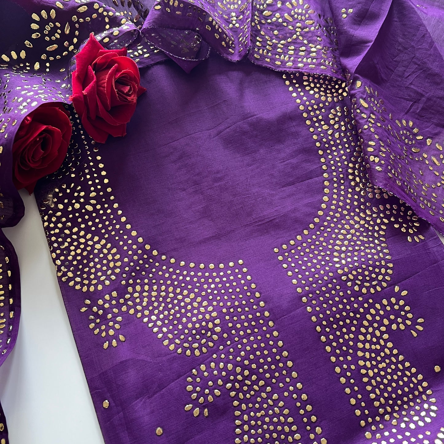 Purple Mul Chanderi dress material with mukaish -Paisley