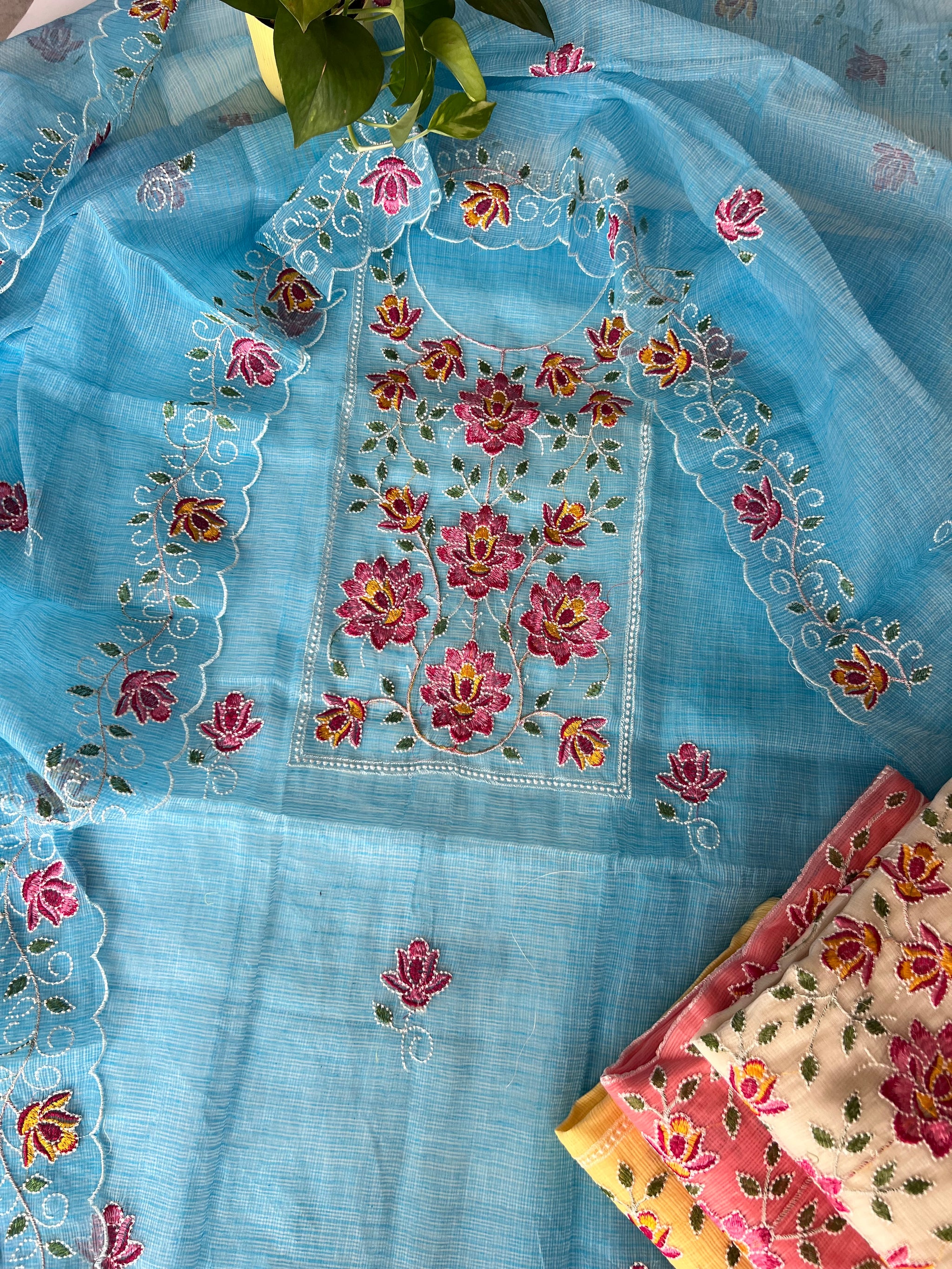 Blue Kotta embroidered kurta dupatta set Unstitched