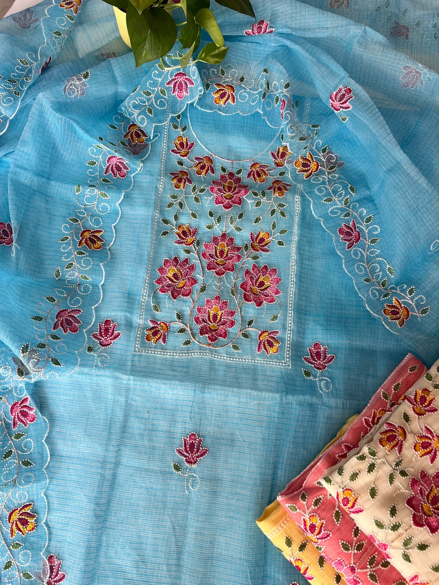 Blue Kotta embroidered kurta dupatta set Unstitched