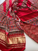 Ajrakh Handblock print 3 pc fabric Unstitched suit set