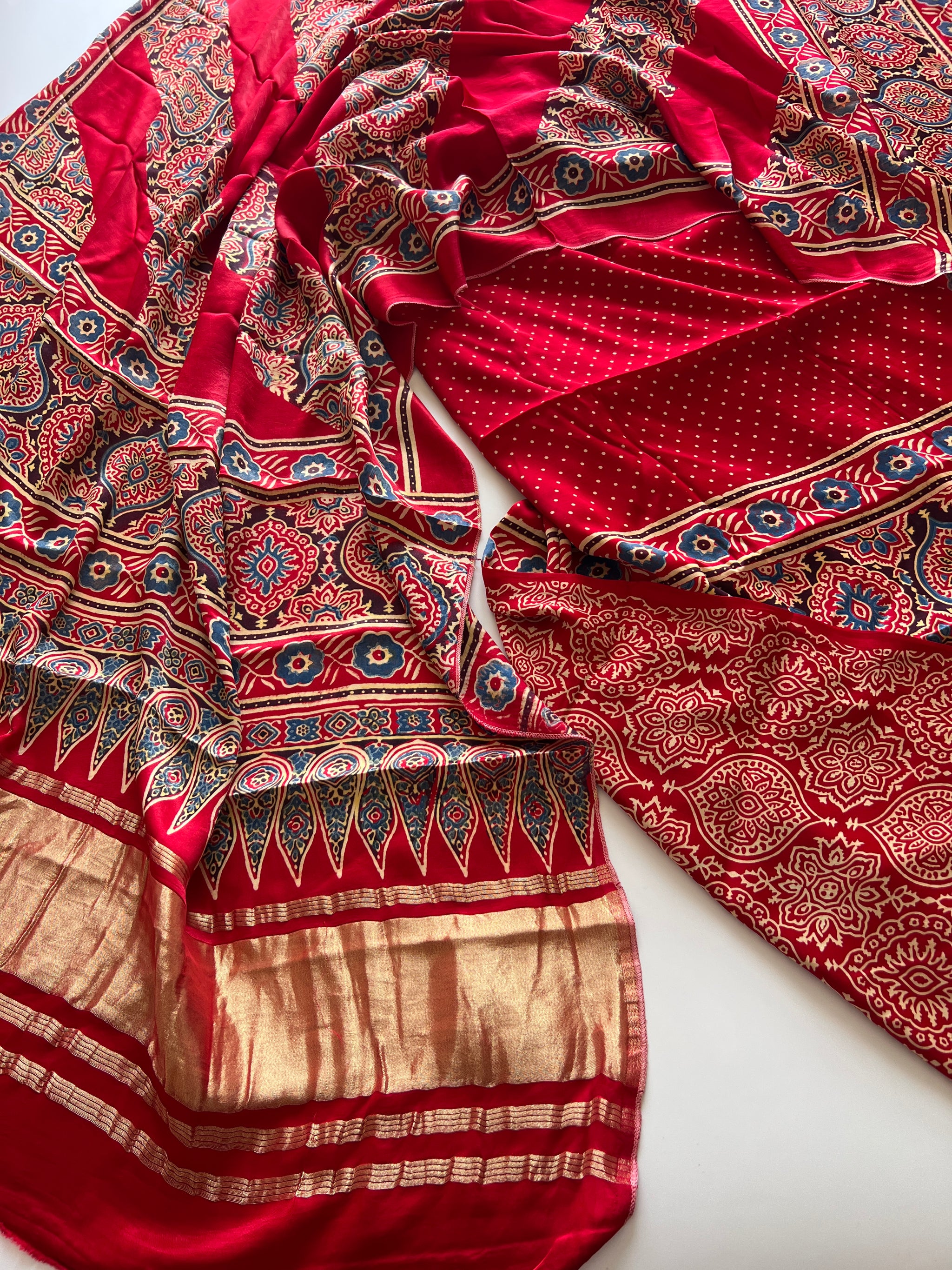 Ajrakh Handblock print 3 pc fabric Unstitched suit set