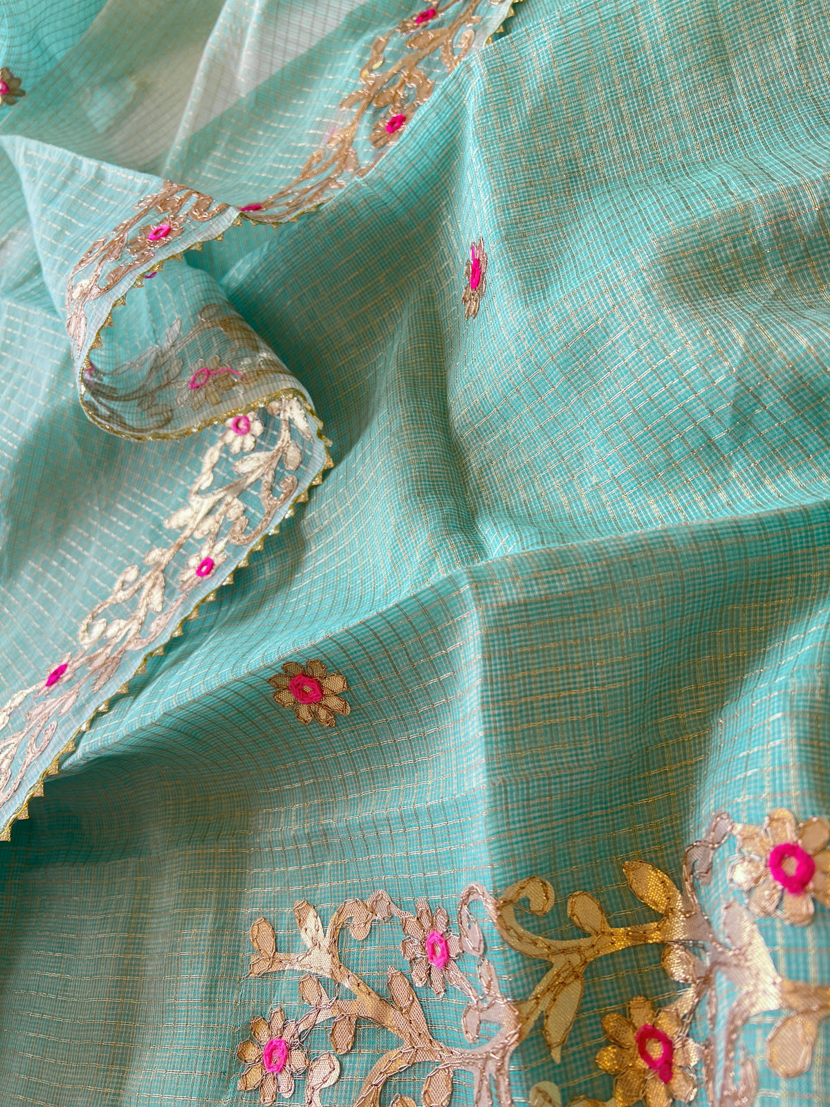 Greenish Kotta with kotta embroidered kurta dupatta set Unstitched
