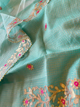 Greenish Kotta with kotta embroidered kurta dupatta set Unstitched