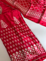 Red Gajji Silk With gotta work neck Unstitched suit