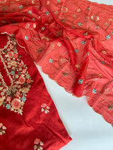 Mul chanderi full embroidery dupatta thread work unstitched suit