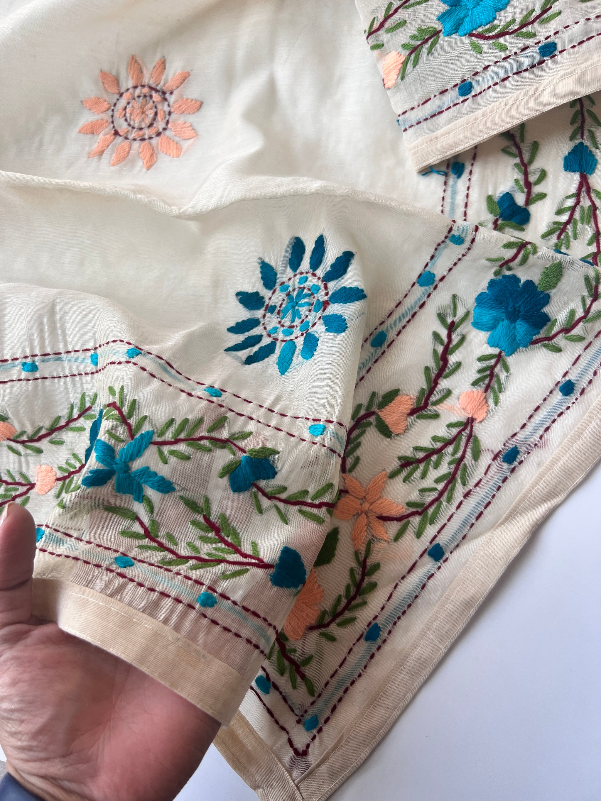Chanderi Phulkari embroidery Unstitched suit material