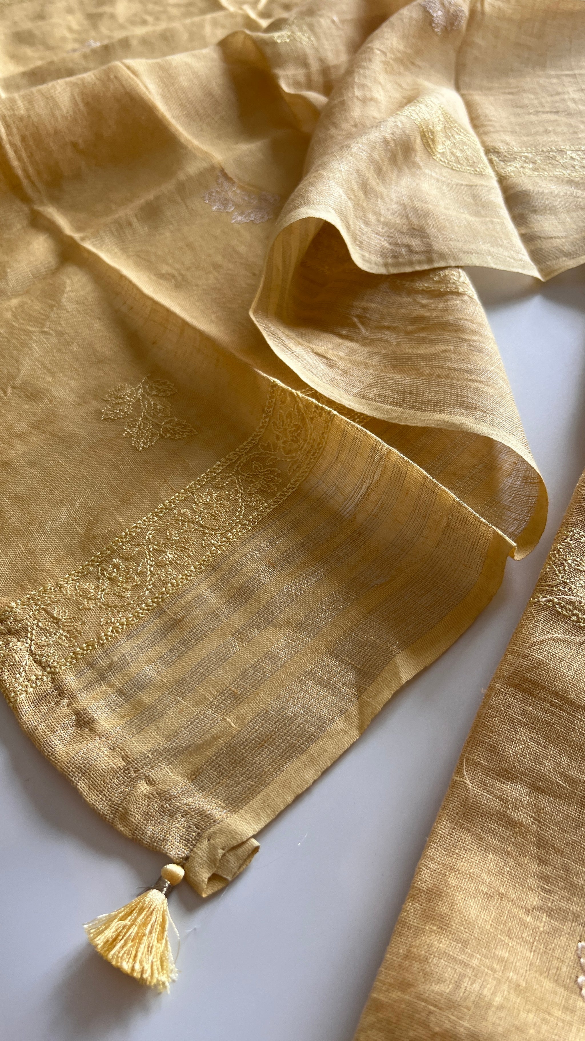 Yellow Pure Linen embroidered premium unstitched dress material