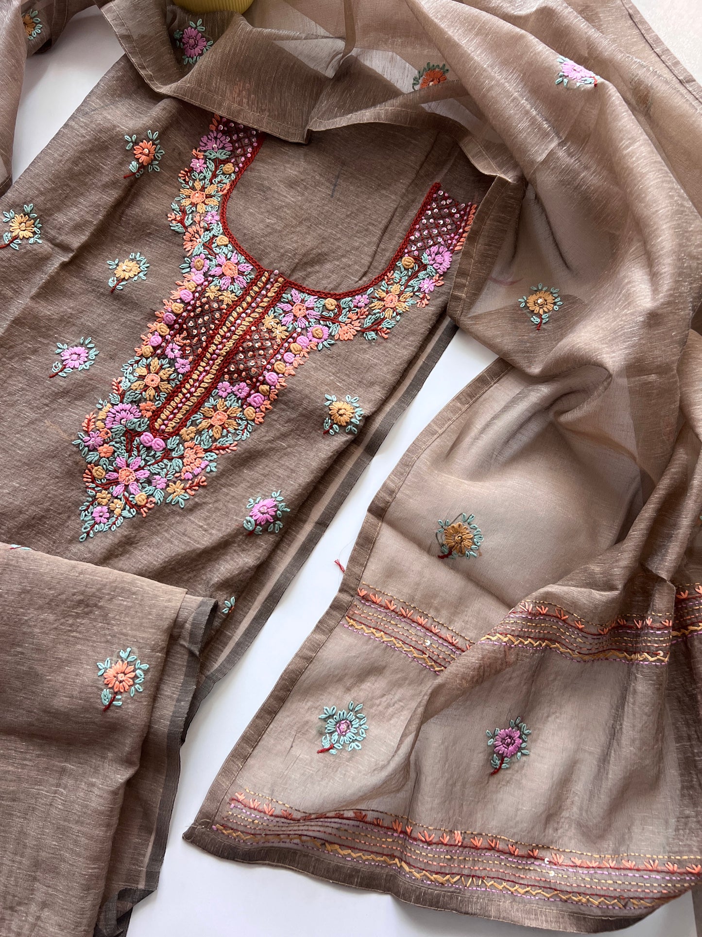 Chanderi knot embroidery Unstitched suit material