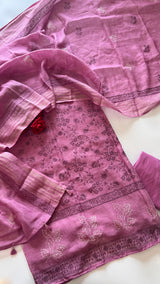 Purple Pure Linen embroidered premium unstitched dress material