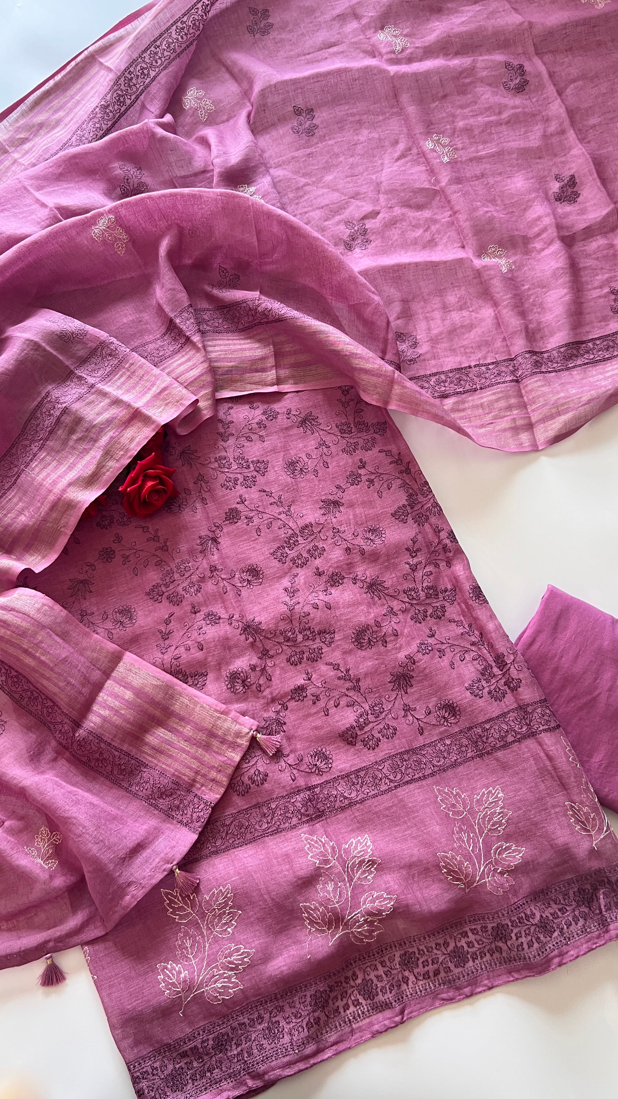 Purple Pure Linen embroidered premium unstitched dress material
