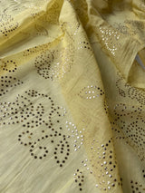 Pastel Yellow Mul Chanderi dress material with pitta and mukaish work