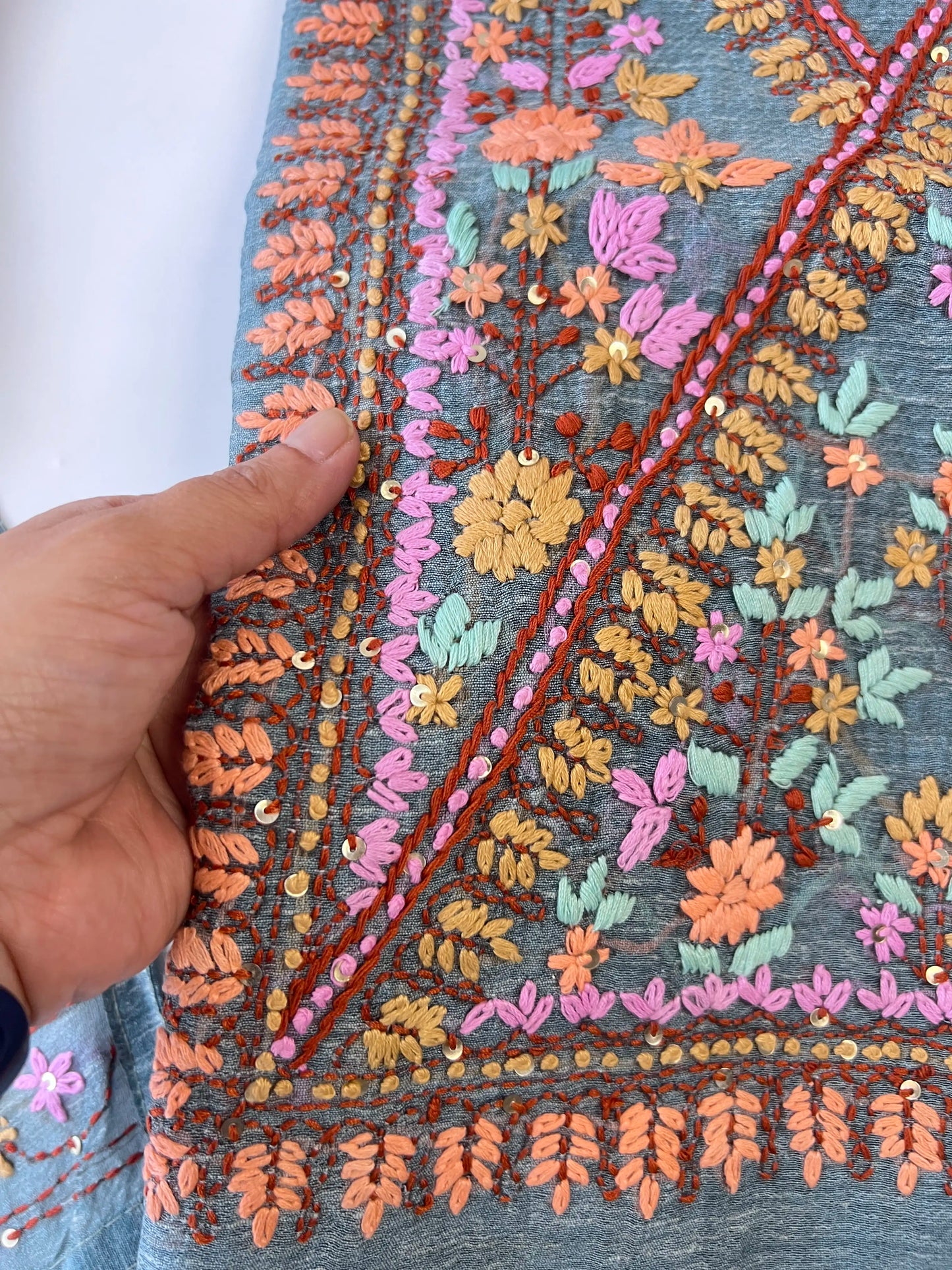 Chanderi knot embroidery Unstitched suit material