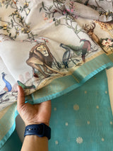 Shikargah printed Dupatta with Chanderi kurta Unstitched suit material