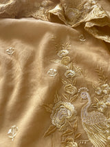 Yellow Mul Chanderi Thread embroidered Unstitched Suit