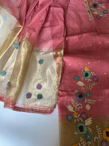 Pink Floral Embroidery tissue Jamdani Dress material