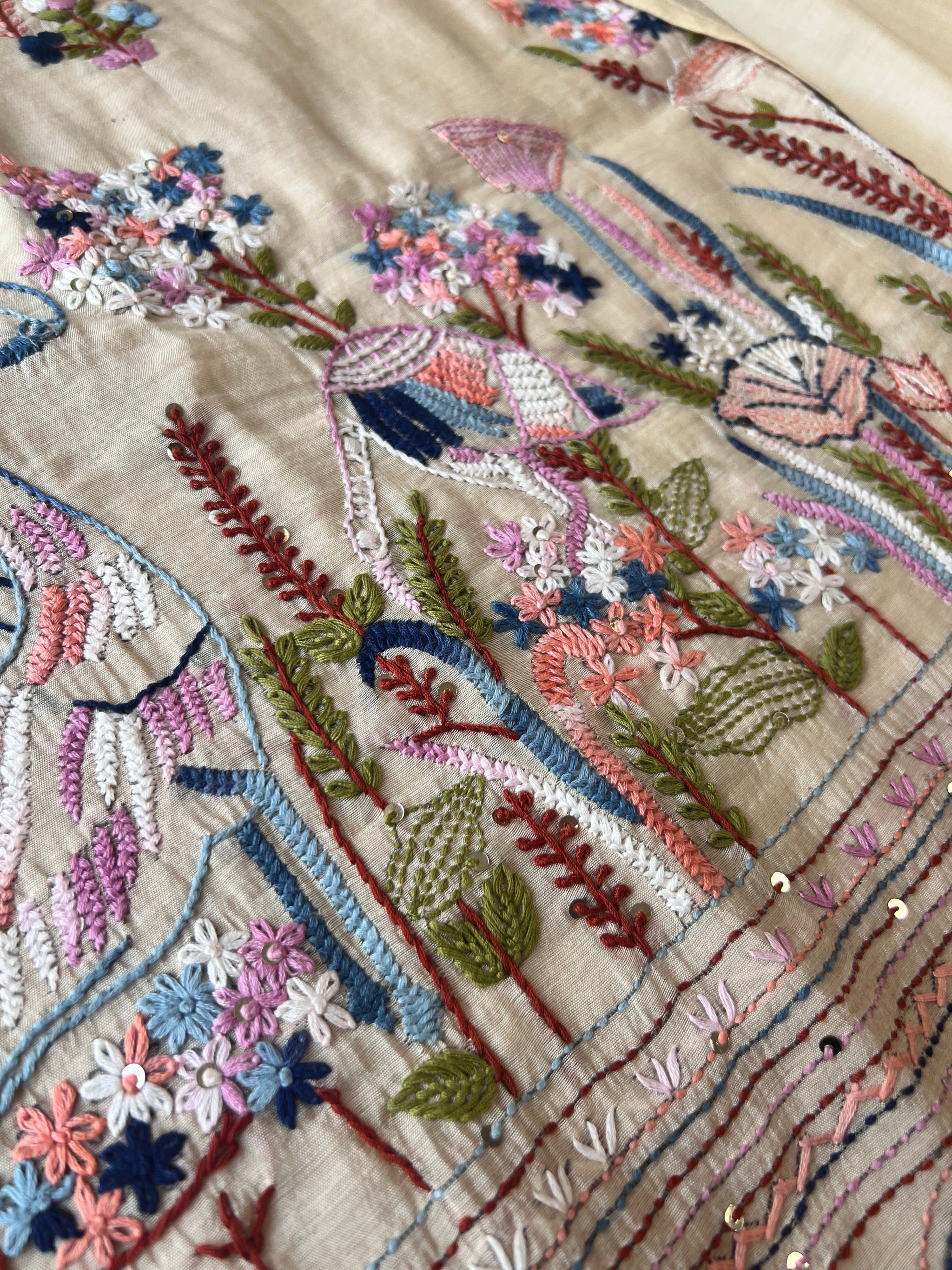 Chanderi knot embroidery Unstitched suit material