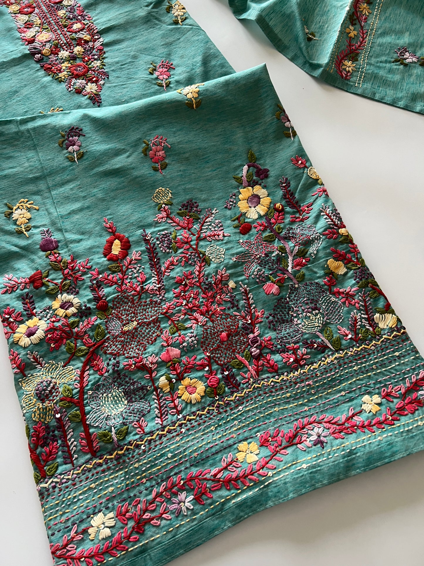 Knot embroidery Unstitched suit material 2 pc