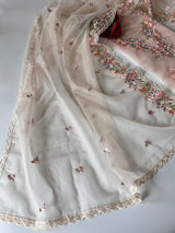 Peach thread Embroidery unstitched suit