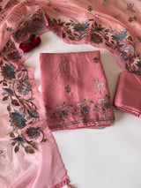 Pure linen Shikargah embroidered unstitched suit.
