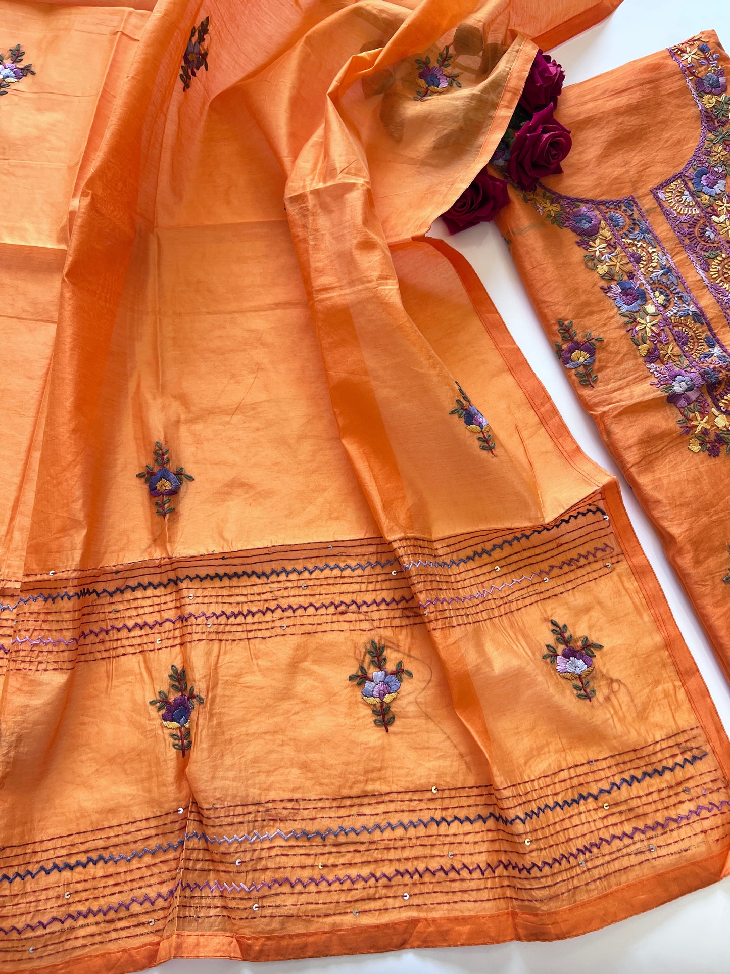 Knot embroidery Unstitched suit material 2 pc