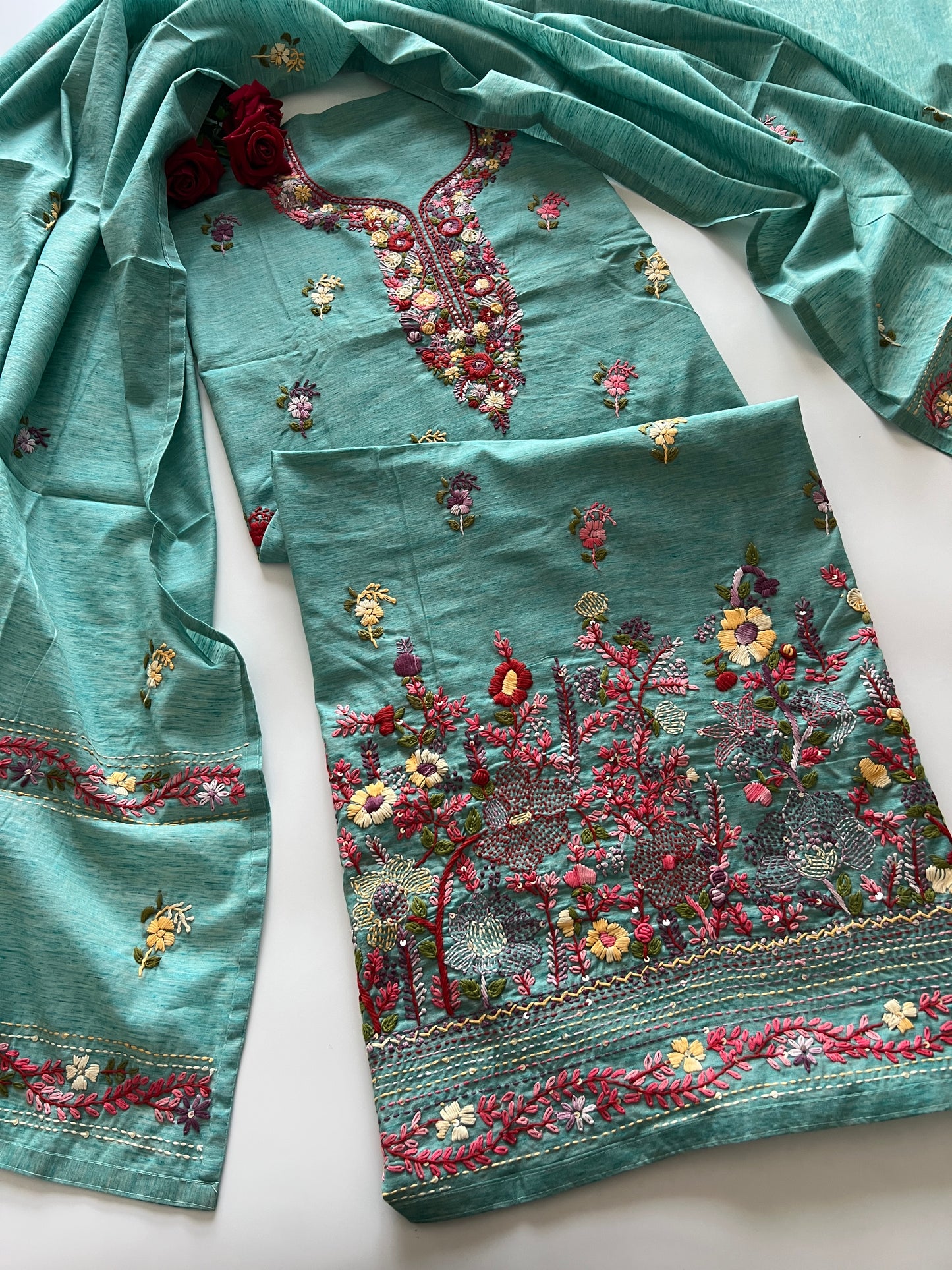 Knot embroidery Unstitched suit material 2 pc