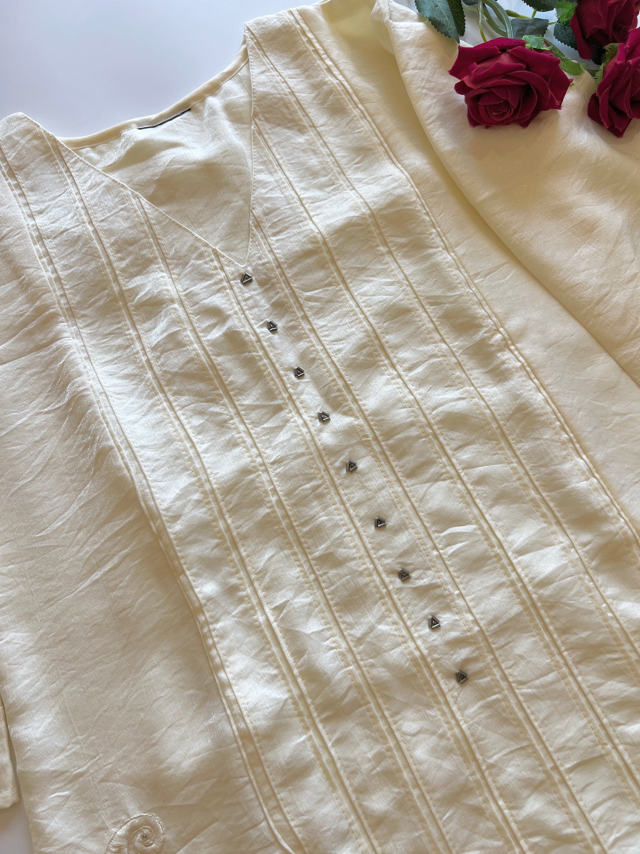 Cream Crush Fabric Kurta with embroidery