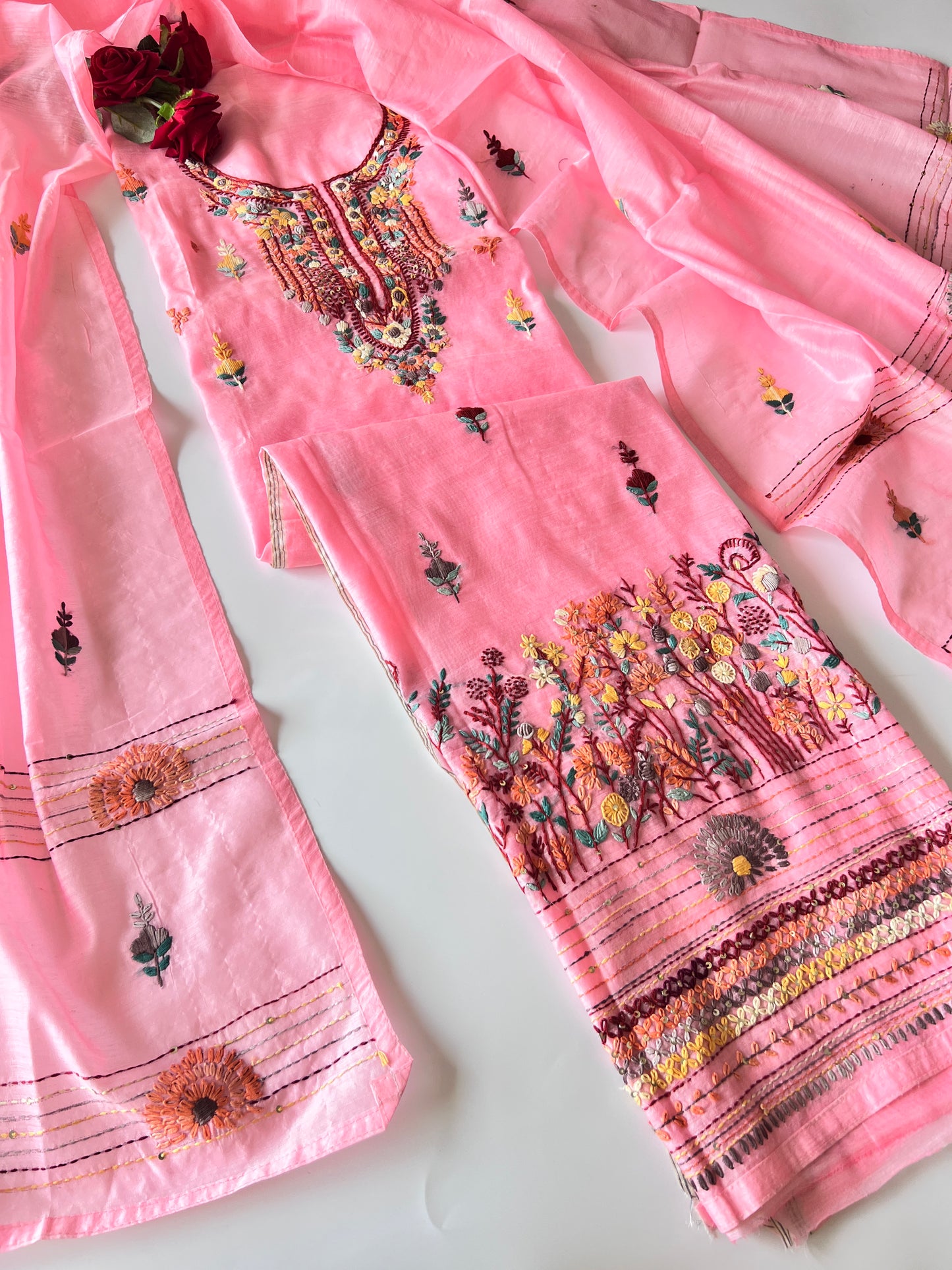 Knot embroidery Unstitched suit material 2 pc