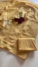 Yellow Pure Linen embroidered premium unstitched dress material