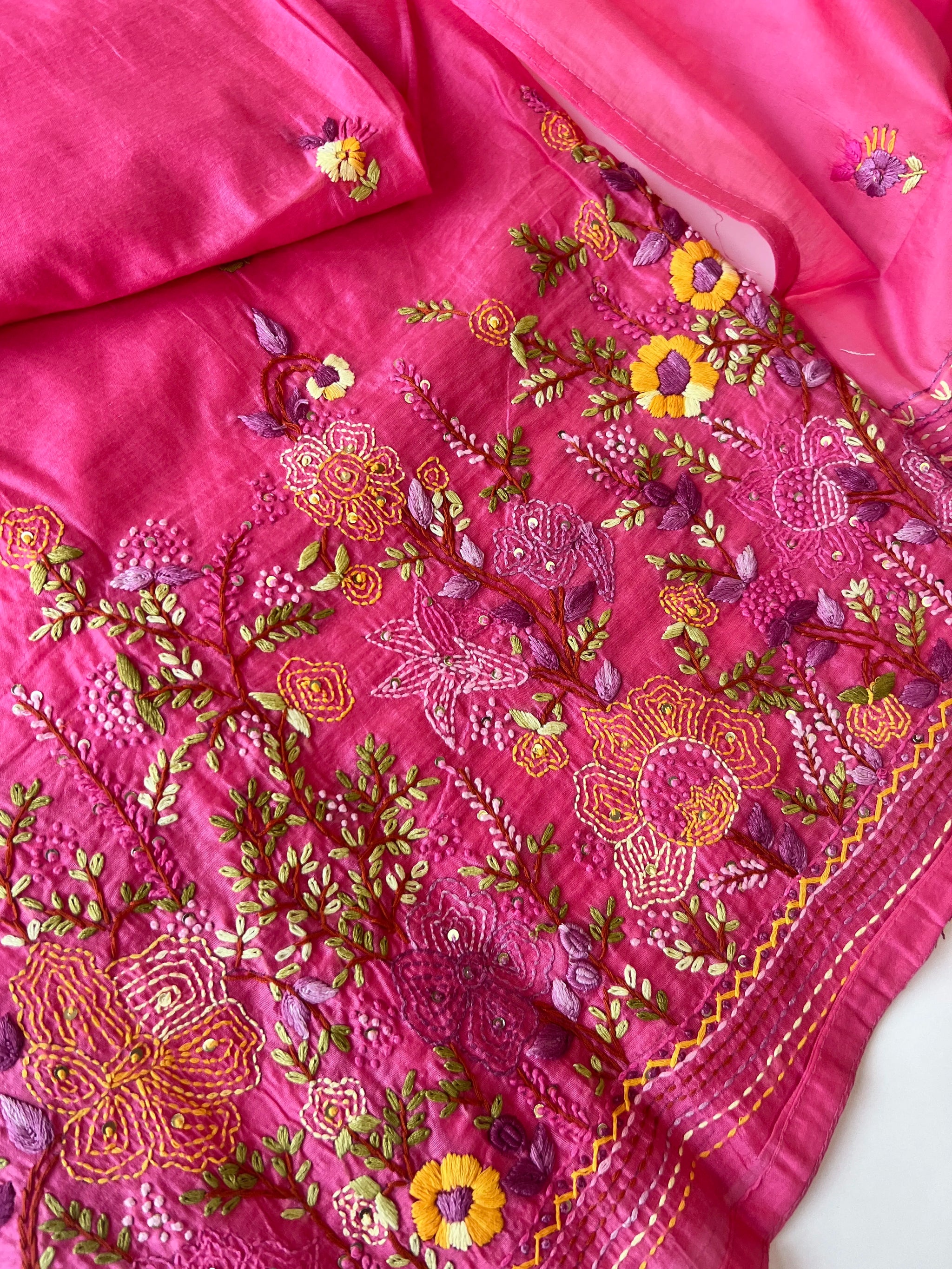 Chanderi knot embroidery Unstitched suit material