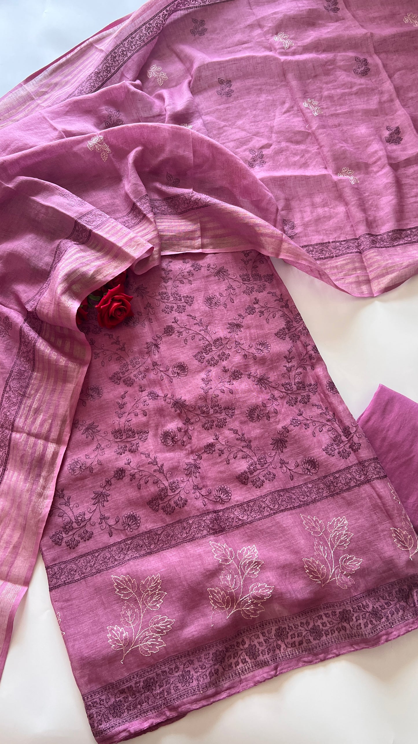 Purple Pure Linen embroidered premium unstitched dress material