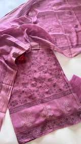 Purple Pure Linen embroidered premium unstitched dress material