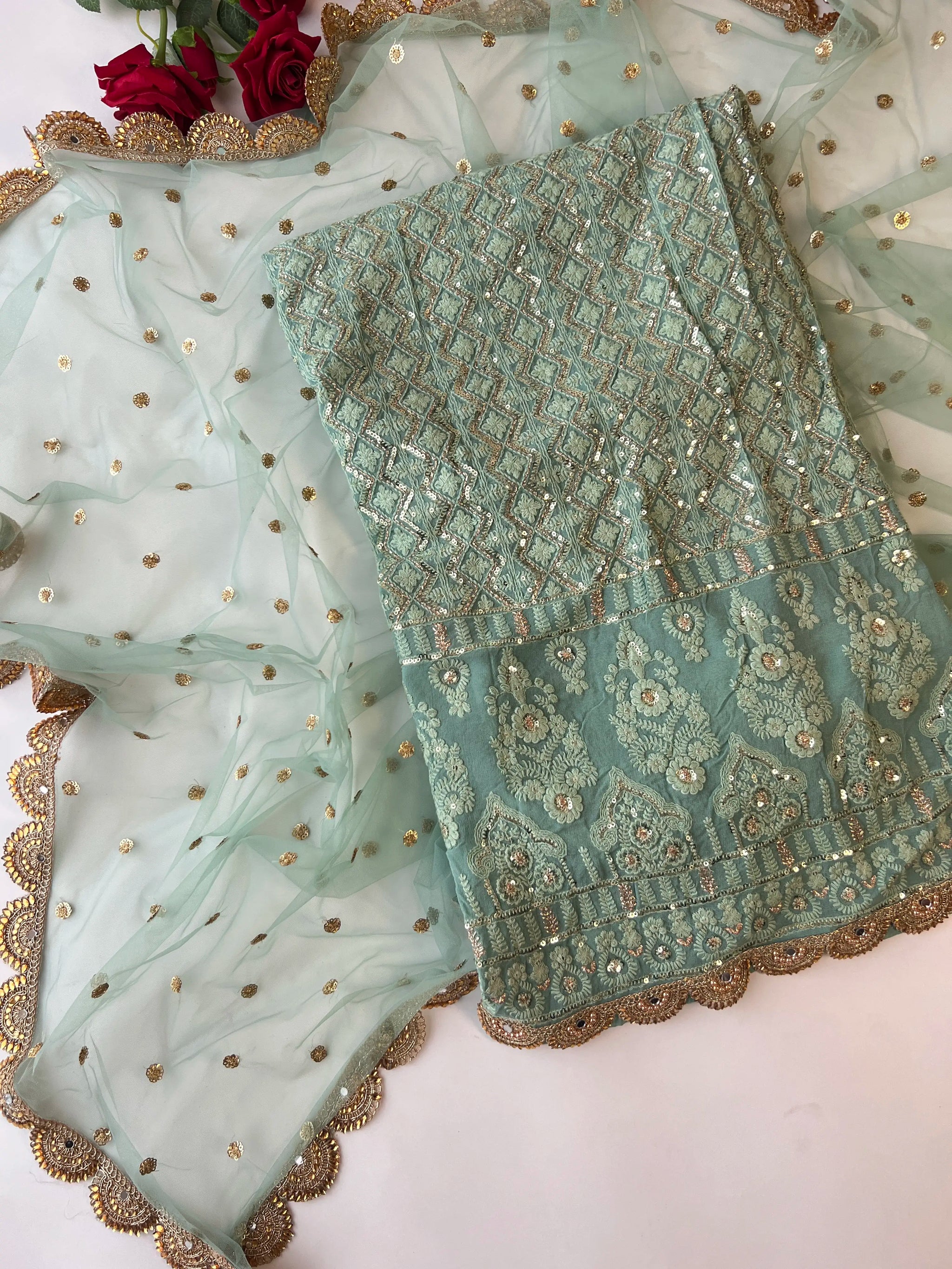 Designer Georgette Embroidered Unstitched Suit set