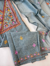 Chanderi knot embroidery Unstitched suit material
