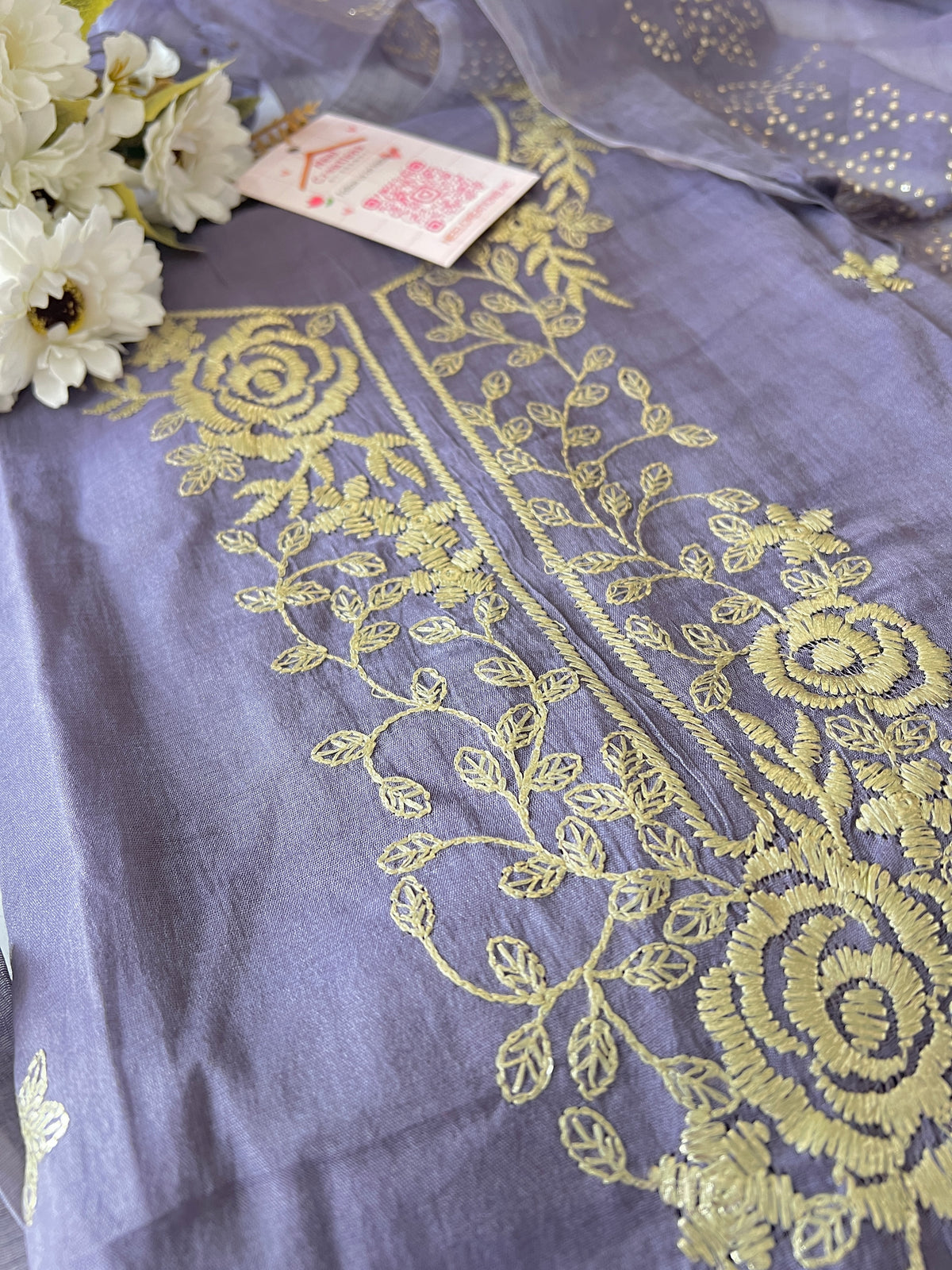 Mul Chanderi dress material with pitta and mukaish work dupatta