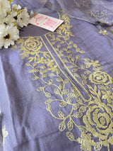 Mul Chanderi dress material with pitta and mukaish work dupatta