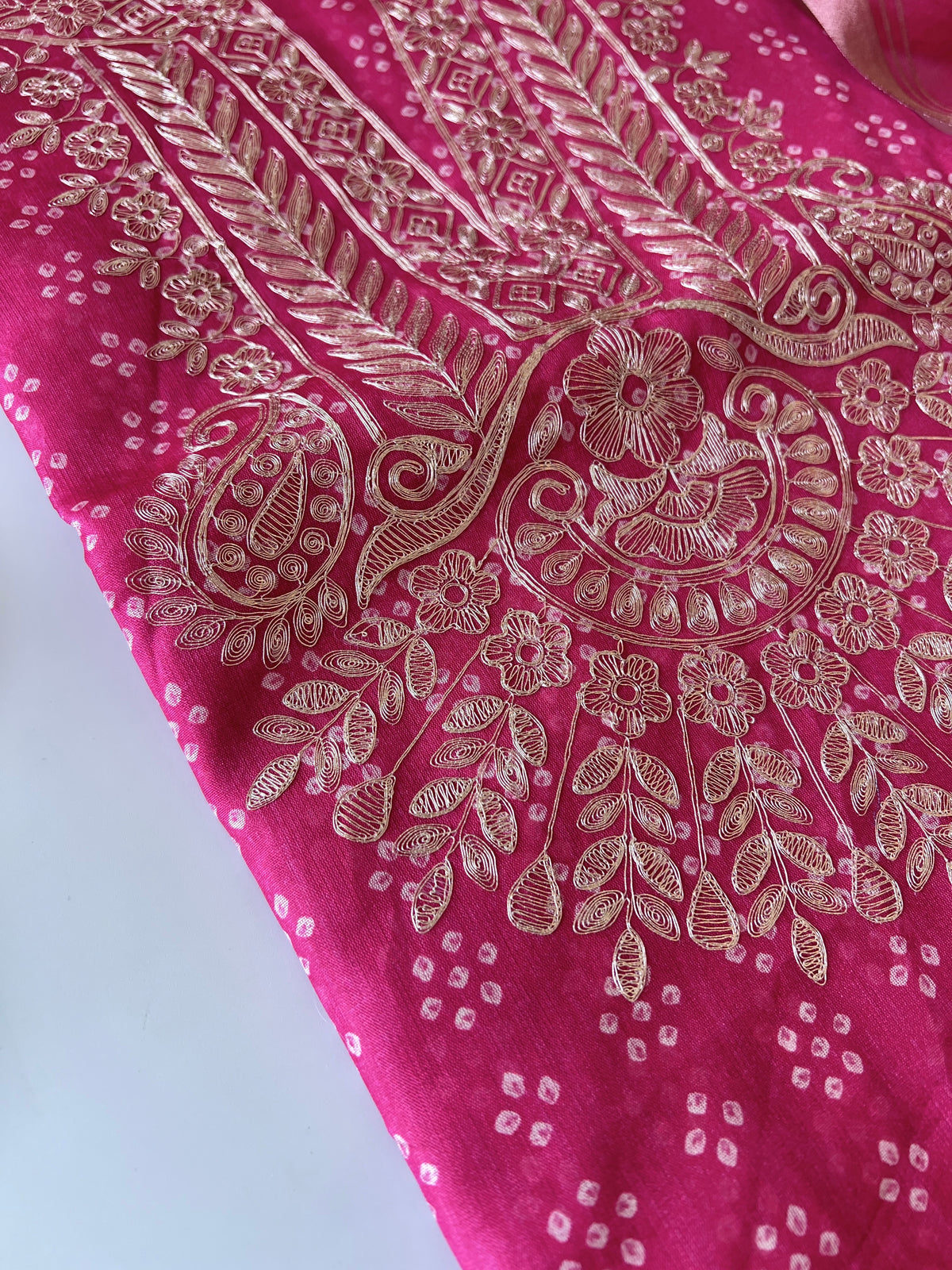 Pink soft Organza crepe with Pitta work and bandej