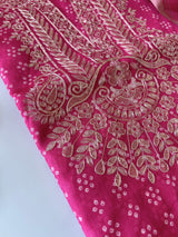 Pink soft Organza crepe with Pitta work and bandej