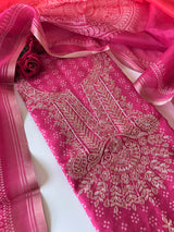 Pink soft Organza crepe with Pitta work and bandej