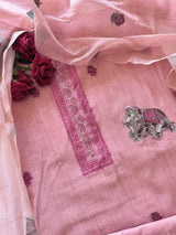 Pink Cotton Jamdani work dress material unstitched Suit set
